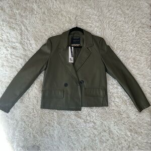 Noisy May Green Blazer, Leather Effect